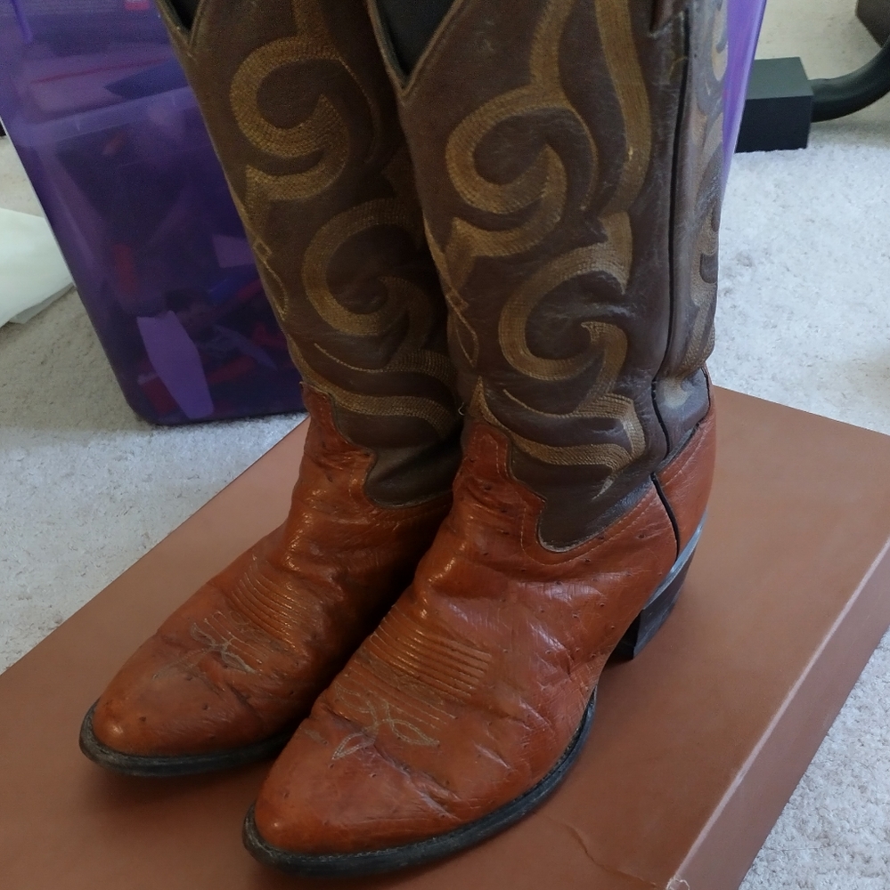 Tony Lama Leather Mid-Calf Western Ostrich US8